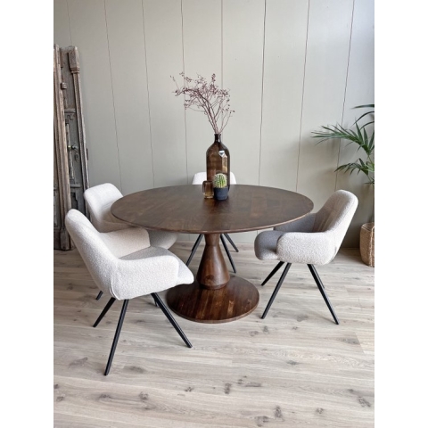 Old Inn - Eetkamertafel Mango Rond Walnoot 140cm