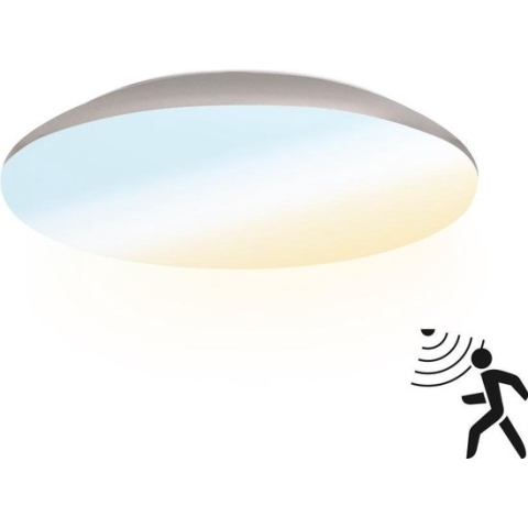 HOFTRONIC - LED Plafondlamp met bewegingssensor - Plafonnière - Chroom - 12 Watt - IP65 waterdicht - Kleur instelbaar (2700K, 4000K & 5000K) - 1200 Lumen - IK10 Stootveilig - Ø25 cm - Geschikt voor badkamer - Voor binnen en buiten - 3 jaar garantie