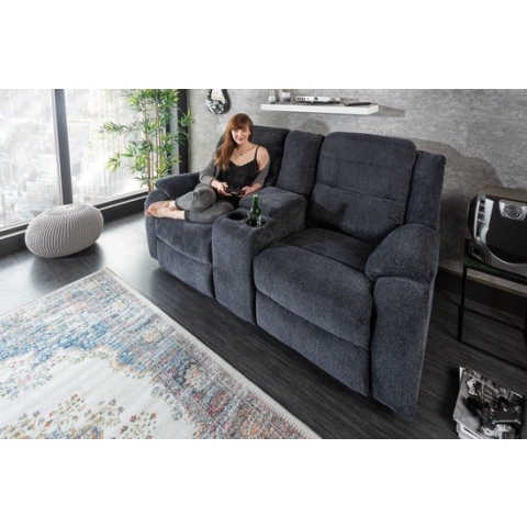 Exclusieve 2-zits bioscoopbank stof donkergrijs met bekerhouder