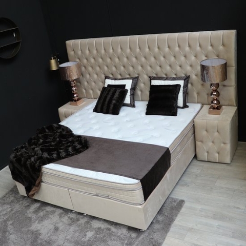 Boxspring bed met opbergruimte - 180x200 cm  Incl. 2x Nachtkastjes  velvet beige  Opbergbed Marbella