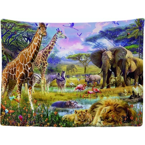 Ulticool - Safari Dieren Natuur Giraffe Olifant - Wandkleed - 200x150 cm - Groot wandtapijt - Poster
