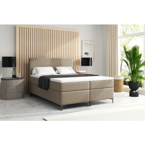 Meuba Home - Atlanta Boxspring - Beige - 160x200 - Stof - Met topper 8cm
