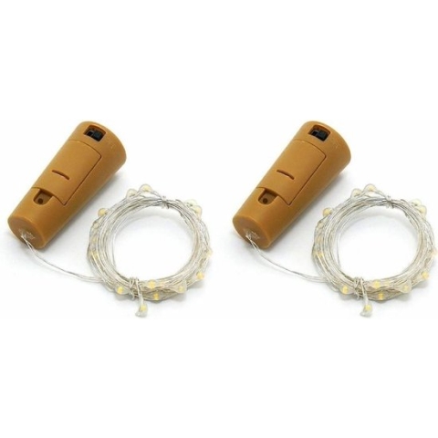 2x Kurk met LED lichtsnoer voor in wijnfles 80 cm - Flessenverlichting - Flessen verlichting/lichtjes/led lampjes warm wit 2 stuks
