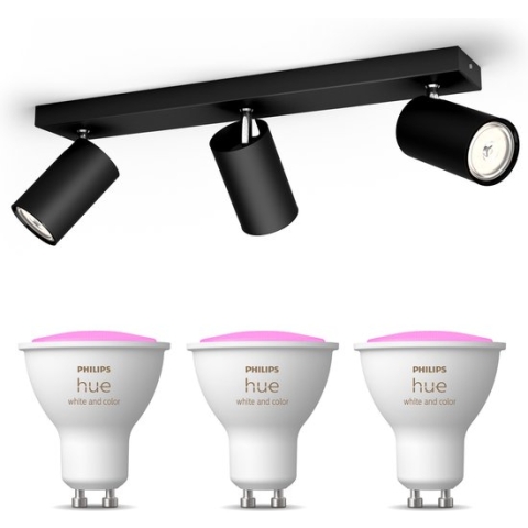 Philips myLiving Kosipo Opbouwspot Zwart - 3 Lichtpunten - Spotjes Opbouw Incl. Philips Hue White & Color Ambiance GU10 - Bluetooth
