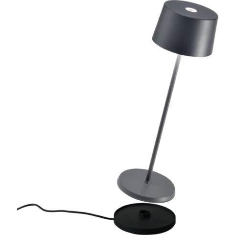 Zafferano Olivia Pro Tafellamp - Oplaadbare Buitenlamp Antraciet - Spatwaterdicht (IP65) - Bureaulamp Snoerloos - Dimbare LED Lamp - Draadloos Oplaadstation - Terraslamp - USB Oplaadbaar - 35 cm x Ø11 cm