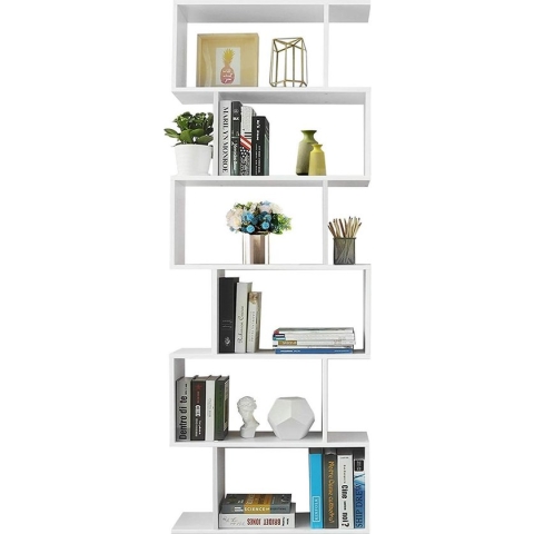Boekenkast met Open Schappen - Boekenrek of Kast voor Boeken en Planten met 6 Compartimenten - 190,5 cm Hoog en 70 cm Breed - Wit