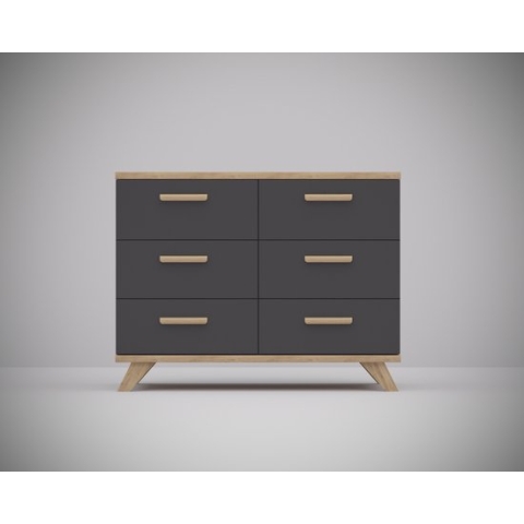 Meubel Square - Ladekast SINDI - Antraciet - Eiken - 100cm - Scandinavische stijl - Commode - Dressoir