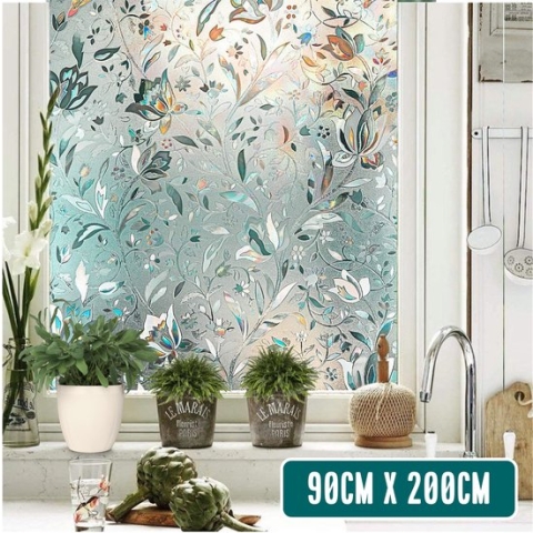 Homewell Raamfolie HR++ 90X200cm - Zonwerend & Isolerend - Statisch - Regenboog Bloemen