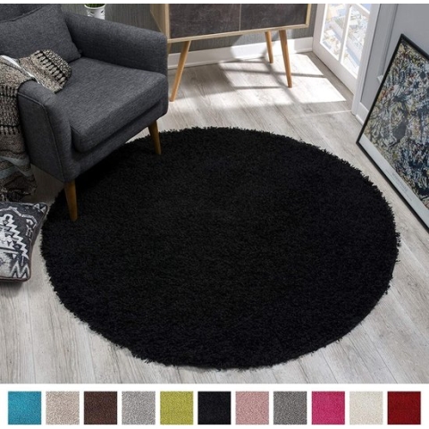 Tapijtenloods Loca Shaggy Rond Vloerkleed Zwart Hoogpolig - 120 CM ROND