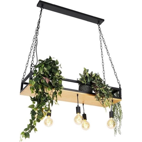 QAZQA shelf - Industriele Hanglamp eettafel voor boven de eettafel | in eetkamer - 5 lichts - L 100 cm - Zwart - Industrieel - Woonkamer | Slaapkamer | Keuken