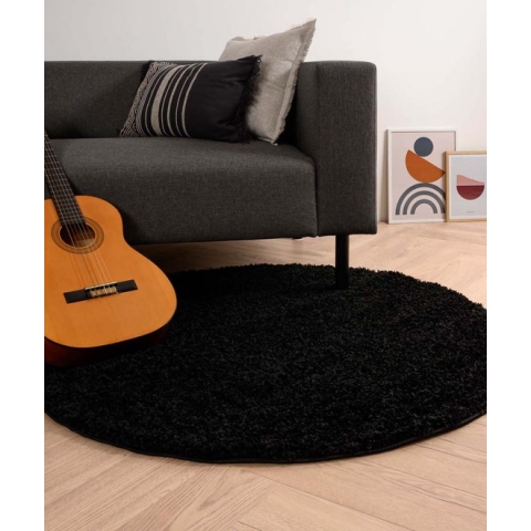 Rond hoogpolig vloerkleed shaggy Trend effen - zwart 240 cm rond