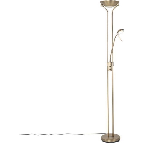 QAZQA diva - Klassieke LED Dimbare Vloerlamp | Staande Lamp met Dimmer met leeslamp - 1 lichts - H 1800 mm - Brons - Woonkamer | Slaapkamer | Keuken