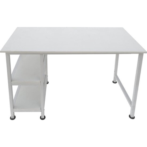 Bureau computer tafel - met opbergplanken - wit metaal hout - 110 cm breed