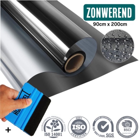 Homewell Zonwerende HR++ Raamfolie 90x200cm - Statisch Isolerende folie met Spiegeleffect - Zwart