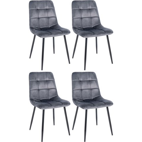 CLP Antibes Set van 4 eetkamerstoelen - Zonder armleuning - Velvet - donkergrijs