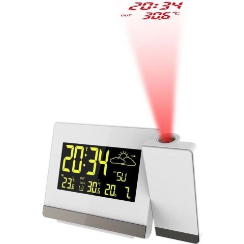 Radio gestuurde wekker - Projectie van Tijd en Temperatuur - Inc. buitensensor - Weersvoorspelling - Datum - Technoline WT 549