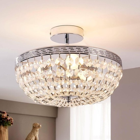 Lindby - plafondlamp - 3 lichts - kristal, metaal - H: 23 cm - E14 - helder, chroom