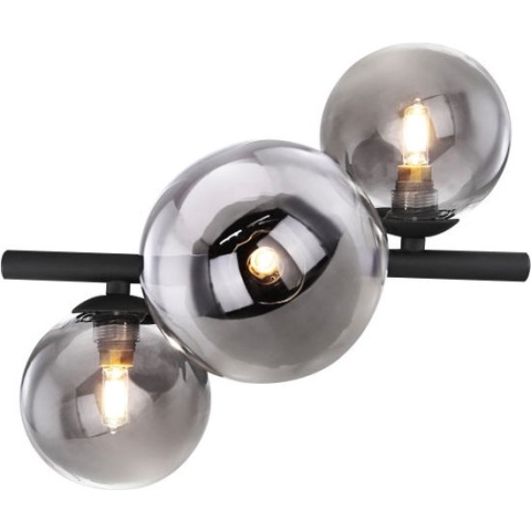 Globo Riha plafondlamp wandlamp - zwart metaal rookglas - 21x28x19cm - incl 3xG9 led