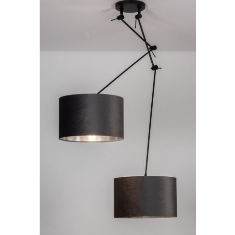 Lumidora Hanglamp 30924 - 2 Lichts - E27 - Zwart - Grijs - Zilver -oud zilver - Antraciet donkergrijs - Metaal