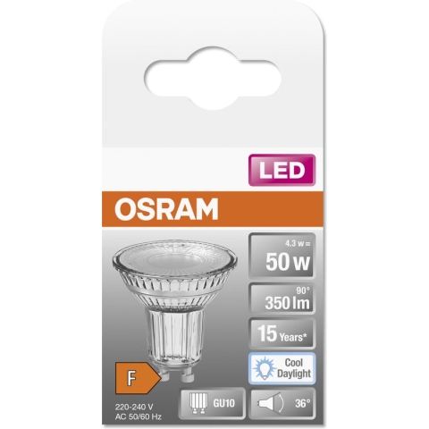 OSRAM LED reflectorlamp | NaN: GU1- | Kaltweiß | 65-- K | 4,3- W | vervanger voor 5- W Reflector lamp | not relevant | LED STAR PAR16 [Energie-efficiëntieklasse F]