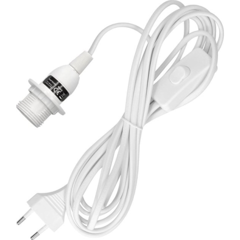 kwmobile E14 fitting met schakelaar - Lampfitting met snoer en stekker - E14 fitting compleet met 3,5 meter netsnoer - Met bevestigingsring - Wit