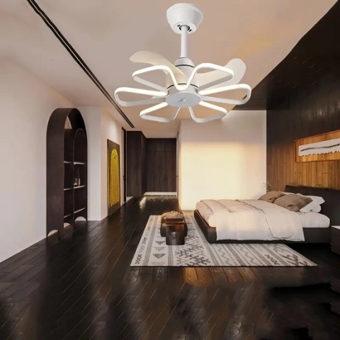 LuxiLamps - 6 Bloem Ventilator Lamp - Moderne Plafondlamp Ventilator - Smart Lamp - 6 Standen - Wit - Dimbaar - Plafondventilator - Verstelbaar - Hanglamp Ventilator
