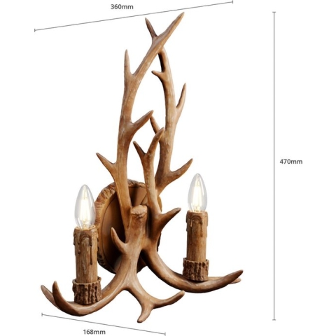 Lindby - wandlamp - 2 lichts - Polyester, staal - H: 47 cm - E14 - bruin rustiek