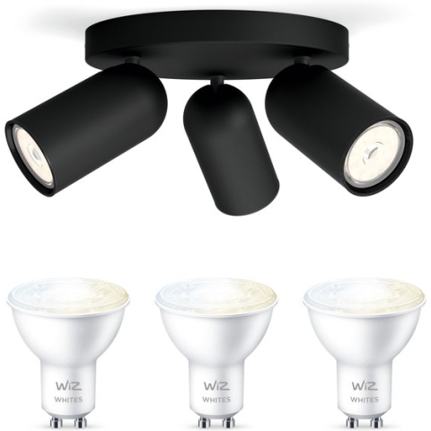 Philips myLiving Pongee Opbouwspot Zwart - 3 Lichtpunten - Spotjes Opbouw Incl. WiZ GU10 - Warmwit tot Koelwit Licht - Bluetooth