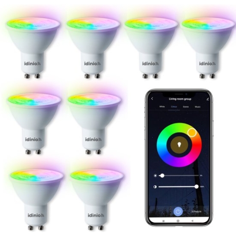IDINIO WIFI GU10 ledlampen met App - Color + White - Dimbaar - 8 x Slimme spot GU10