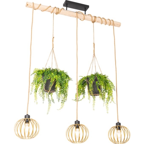 QAZQA yura - Landelijke Hanglamp eettafel voor boven de eettafel | in eetkamer - 3 lichts - L 100 cm - Zwart - Woonkamer | Slaapkamer | Keuken