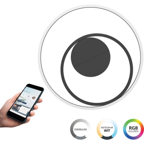 EGLO connect.z Calagrano-Z Plafondlamp - Ø 45 cm - Zwart/Wit - Instelbaar RGB & wit licht - Dimbaar - Zigbee