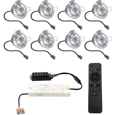HOFTRONIC Sienna - Veranda Inbouwspots 8x3W - 12 Volt - Complete Veranda Set - 2700K zeer warm wit - IP44 Waterdicht - Dimbare Inbouwspots met Afstandsbediening - Kantelbaar - 5mm diameter - 30mm inbouwdiepte voor badkamer en tuin