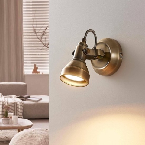 Lindby - wandlamp - 1licht - metaal - H: 16 cm - GU10 - oud-messing