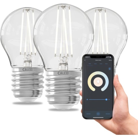 Calex Slimme Lamp - Set van 3 stuks - Wifi LED Filament Verlichting - E27 - Smart Lichtbron Helder - Dimbaar - Warm Wit licht - 4.9W