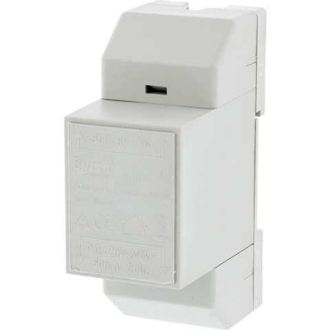 Byron 7770 bedrade DIN rail transformator – Wit – 8 V / 1 amp