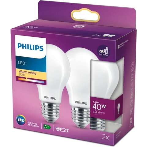Philips energiezuinige LED Lamp Mat - 40 W - E27 - warmwit licht - 2 stuks - Bespaar op energiekosten