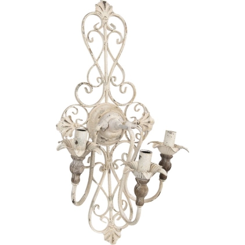 Clayre & Eef Wandlamp 40x29x70 cm Wit Ijzer Hout Rechthoek Muurlamp