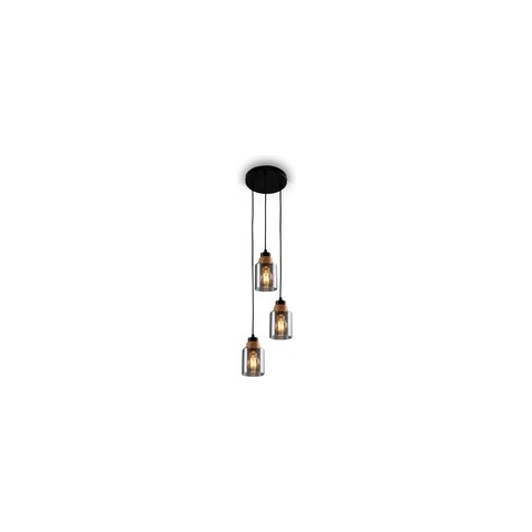 BRILONER - ROYK - 3-lichts hanglamp, gerookt glas, plafondlamp, plafondlamp, lamp, woonkamerlamp, lampenkap van gerookt glas, hanglamp, kroonluchter, slaapkamerlamp, zwart-hout