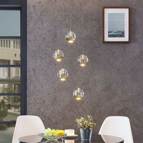 Lucande - hanglamp - 5 lichts - glas, metaal - helder, goud - Inclusief lichtbronnen