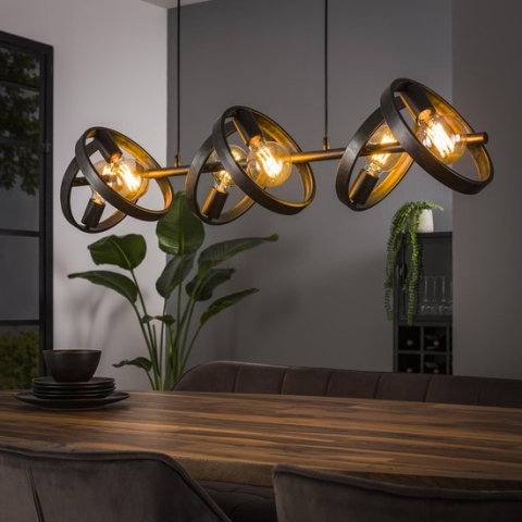 Verstelbare landelijke hanglamp Hover | 6 lichts | charcoal / grijs / zwart | metaal | 120 x 150 cm | ⌀ 26 cm | eetkamer / eettafel lamp | modern / sfeervol design