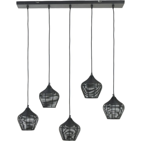 Light & Living Hanglamp Alvaro - Zwart - 5L - Modern - Hanglampen Eetkamer, Slaapkamer, Woonkamer