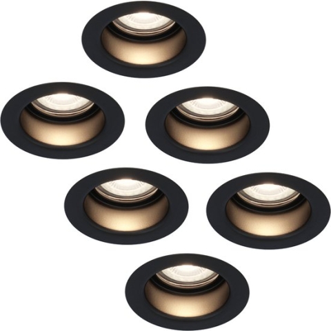 Set van 6 HOFTRONIC Mari - LED inbouwspot verdiept Zwart - 4000K Neutraal wit - Verwisselbare GU10 5 Watt 400 Lumen - Dimbaar - IP65 waterdicht - Voor binnen en buiten - Zaagmaat:67-75mm - Inbouwdiepte: 111mm - Voor binnen - badkamer en buiten