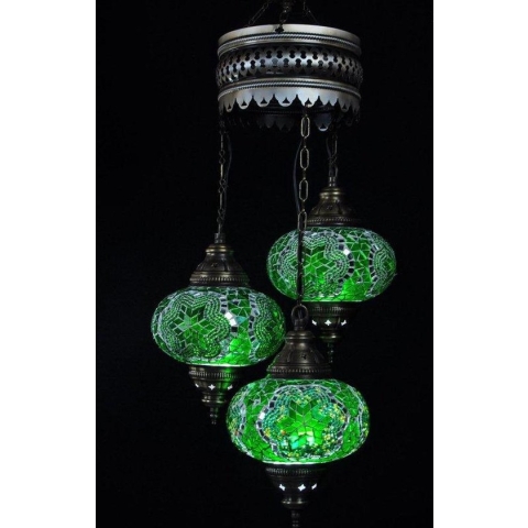 Turkse hanglamp met 3 glazen bollen Oosterse plafondlamp groene mozaïek