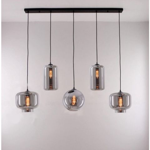 Hanglamp 5lichts EEF - 5xE27 - rookglas smoke glazen - 130cm