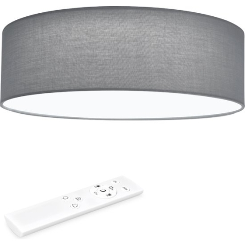 Navaris plafondlamp rond met afstandbediening - LED lamp met warm wit licht - Dimbaar - Ronde stoffen plafonnière - 22W - 40 x 12 cm - Lichtgrijs