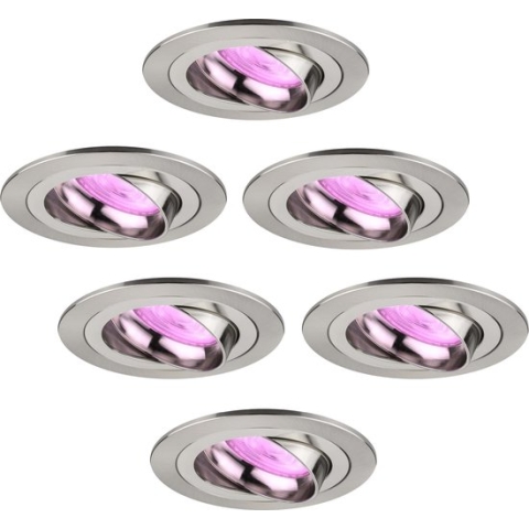 Ledvion 6x Inbouwspots Tokyo, Smart Lamp, Dimbare LED Lamp, RVS, WiFi, App, RGBWW, Ronde Lamp, Plafondlamp, LED, Slaapkamer Lamp, Woonkamer Lamp