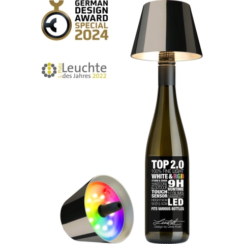 Sompex Flessenlamp " TOP " met houdbare kurk| 2.0 Led| Space Grey - indoor / outdoor - oplaadbaar | RGB