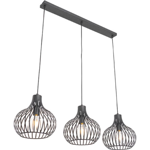 QAZQA saffira - Moderne Hanglamp voor boven de eettafel | in eetkamer - 3 lichts - L 1030 mm - Zwart - Woonkamer | Slaapkamer | Keuken