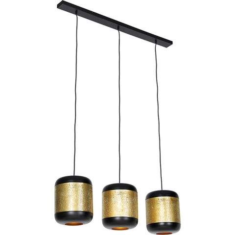 QAZQA kayleigh - Industriele Hanglamp eettafel voor boven de eettafel | in eetkamer - 3 lichts - L 100 cm - Goud/messing - Industrieel - Woonkamer | Slaapkamer | Keuken