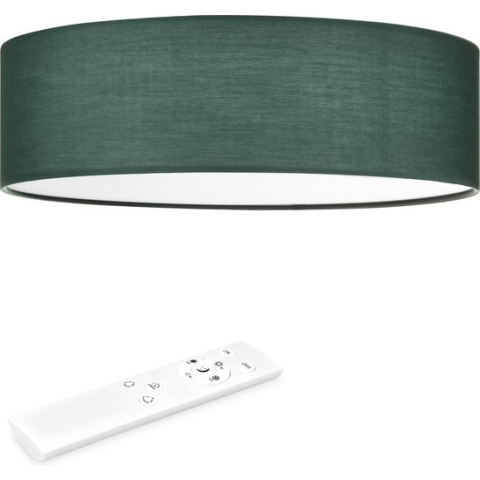 Navaris plafondlamp rond met afstandbediening - LED lamp met warm wit licht - Dimbaar - Ronde stoffen plafonnière in donkergroen